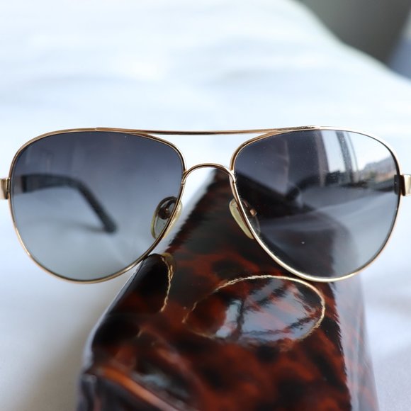 Tory Burch Gold Black Polarized Aviator - Picture 1 of 8